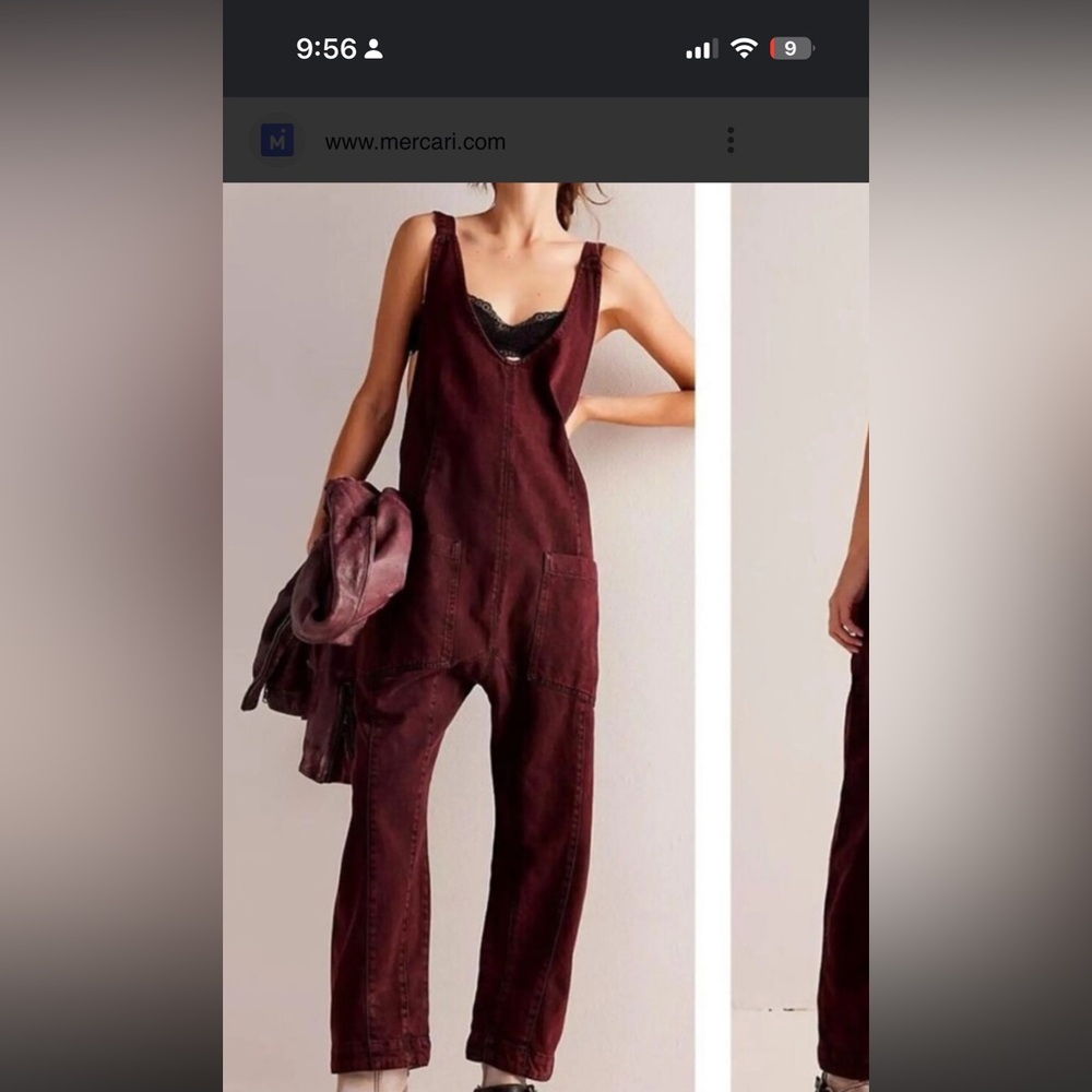 Free People Denim Burgundy Jumpsuit Overalls S
